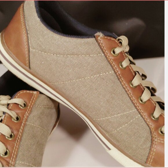 American Eagle Men's Sneakers Size 10 Brown Leather & Canvas Two Tone Lo-top - Picture 3 of 6